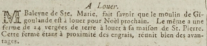 Mr Baleyne of St Mary offered Gigoulande Mill to let in 1805