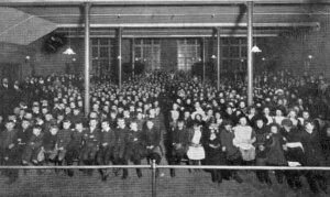 An audience of children in the hall in 1908