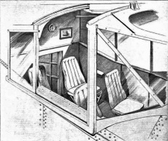 A drawing of the cabin showing the basic accommodation for four passengers