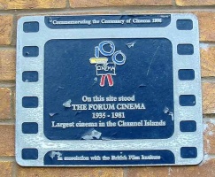 A plaque on an office block marks the site where the Forum Cinema once stood. Sadly the plaque itself is now in need of some tender loving care