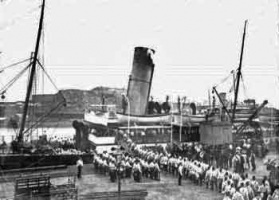 This picture of the Highland Light Infantry departure is dated 1905, but the regiment left the island in 1904