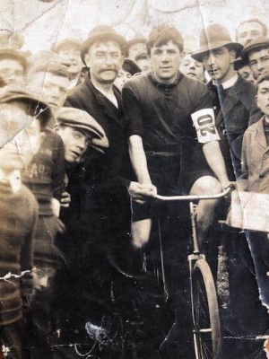Alfred Cornish, now turned cyclist, with his father Charles. The date given for this photograph was 1903, but Alfred was born in 1890, suggesting that the picture was taken some years later