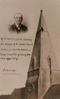 Philip Barette (62) climbed the church steeple in 1921 to remove a large bramble growing from the upper ledge