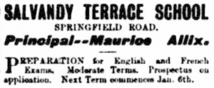 1897 advert for Maurice Allix's school
