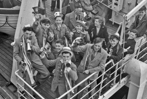 Jersey supporters bound for the final in Guernsey in 1953