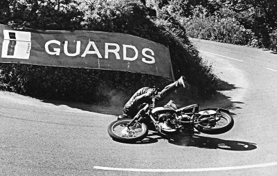 Terry Le Main comes off his motor cycle in 1967