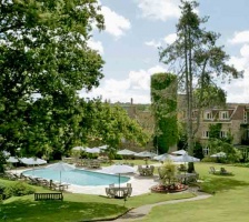 The rear of the property, showing the tall tower