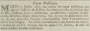 A sale of goods owned by Mrs Giffard was advertised to take place at her St Aubin quayside house in 1805