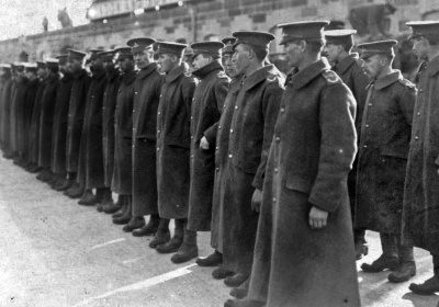 Departing soldiers line up at the Harbour