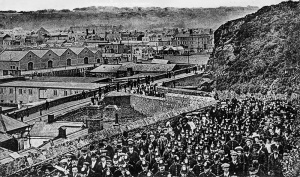 Militia march from Pier Road to Fort Regent