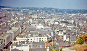 St Helier's rooftops in 1875, with the Halkett Place market, with its glass dome, in the centre