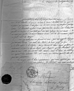 A letter from the French Marechal de Grouchy to Abraham de Gruchy in 1841 (Guy Dixon)