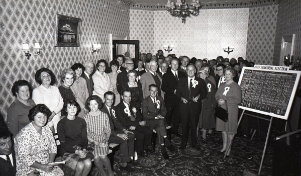 Celebrating victory with his supporters after the 1969 senatorial election