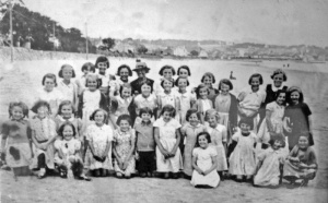 Pupils on a beach outing in 1940