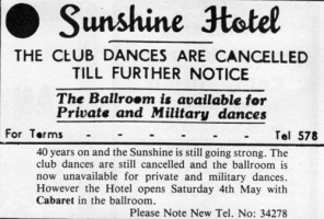 Post-war advertising for the Sunshine Hotel