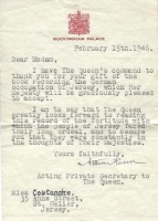A letter of thanks to Miss Coutanche, of Ann Street, from Buckingham Palace in 1946