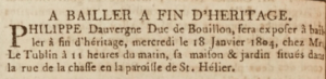Philippe d'Auvergne advertised his home in La Chasse for sale in 1804