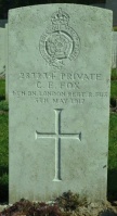 The grave of Great War casualty Charles Edwin Fox at Etaples Military Cemetery, Pas de Calais