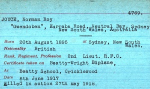 Norman Roy Joyce's service card