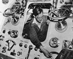 An engineer makes a check as the Elizabeth Rippon undergoes final trials in 1948