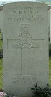 The grave of Great War casualty Wilfred Hilary Nicolle at Athies Communal Cemetery Extension, Pas de Calais