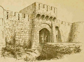 A reconstruction of the entrance from the outside