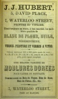 J J Hubert, painter and decorator of David Place, offered white lead paint!
