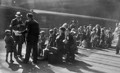 Evacuees arrive by train in the north-west of England