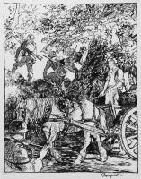 A farm cart passes German troops on exercise