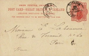 Postcard to Paris, 1894. This is earlier than any locally published card yet discovered ...