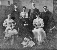 The Le Brun family at Waldeck House in about 1908 (left to right) Elsie, William standing, Isobel and her husband Donald, John De Gruchy Le Brun, Esther their mother, and Amy Le Brun Amy and John’s daughter Amy