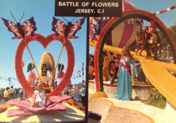 1971 floats: Left, St Martin with Vanessa Le Blond; right, Grouville with Sue Goodridge