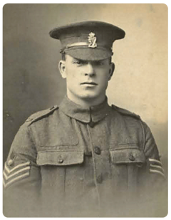 Sergeant Charles Laugeard, DCM, was the son of John (Jean) and Elizabeth, of Samares, St Clement; one of twelve children, three of whom, Walter, Harold and Henry, also served during the war. Before the war he was married to Lillian and working as a police constable in St Helier. His first wife died in 1914. In December 1917 he remarried, to Lillian Mason, a widow of another policeman killed in action earlier that year. As a leader of bombing parties he was always in the thick of the action and he received a bullet wound in the chest during an attack on Givency. Such was the affection shown to him by his former colleagues that there was a full parade of the St Helier Police Force and the Fire Brigade at the ceremony to honour his bravery at the Town Hall in 1917. He returned to action in France but was killed in action in 1918, leaving his wife a widow for the second time