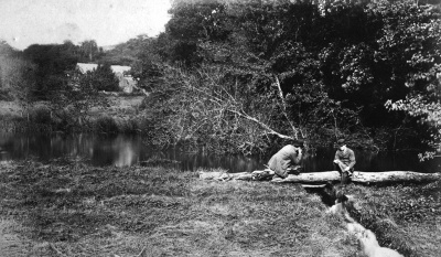 Two gentlemen by a pond, photographed by Stroud in 1888