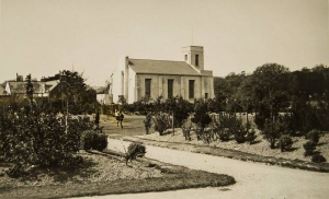 St Matthew's Church - the 'Glass Church' - beyond the north-west corner of the park