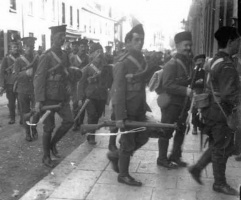Militia reservists reporting for call-up at Halkett Place School on 7 August 1914, picture by Percival Dunham