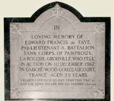 Memorial to Great War casualty Lt Edward de Faye