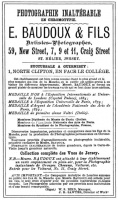 1887 advert from L'Almanach de la Gazette de Jersey. This was placed not long before Ernest Baudoux and his son, who had joined him in 1885, sold their business