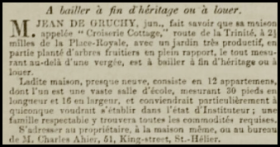 Croiserie Cottage, Trinity, which included a large school room, was advertised for sale by Jean de Gruchy in Chronique de Jersey in 1850