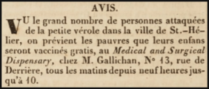 1833 advert in L'Impartial - free vaccinations for children