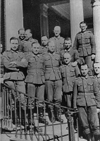 Members of the regiment on the steps of Gloster Terrace