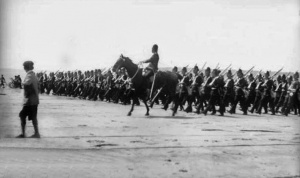 A militia parade on the beach, picture by amateur photographer Francis de Faye