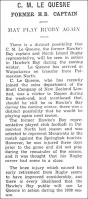 Poverty Bay Herald, 1937 - C M Le Quesne, rugby player